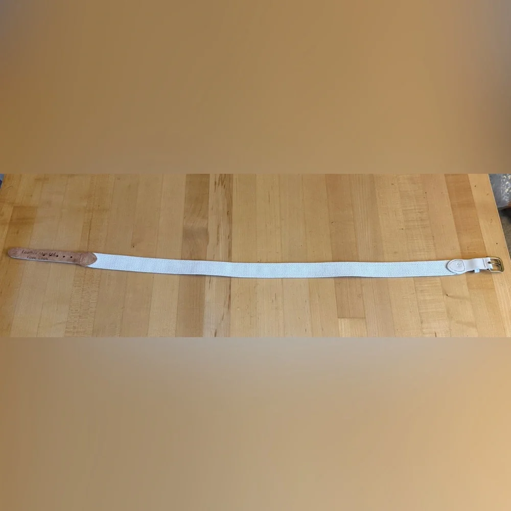 Leather Man Ltd Nautical Flag Belt Leather Handmade in CT Size 30 White